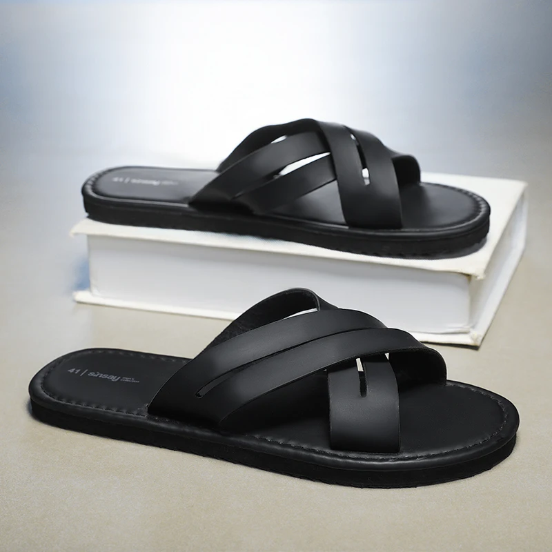 Outdoor-Leder-Herren-Slipper, Sommer-Sandalen für Herren, modische Strandschuhe, hochwertige Freizeitschuhe, Slip-on-Römerschuhe, Flip-Flops – Detail 6