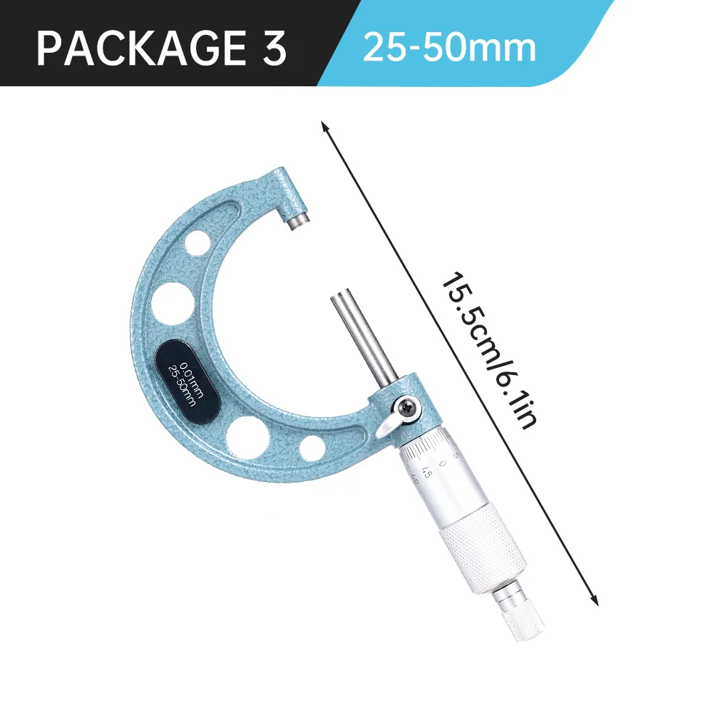 4-teiliges Außenmikrometer-Set, Werkzeug für Maschinisten, 0-4" 0-100mm, 4 Präzisionsmikrometer mit 0,01mm Genauigkeit, Hartmetall-Mikrometer-Set, Messwerkzeuge – Detail 3
