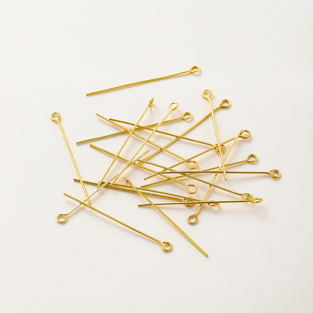 100Pcs/Lot 16-50mm  14K/18K Gold Plated Brass Ball/Flat /9 Head Pins Earrings Connector for DIY Jewelry Making Findings Supplies