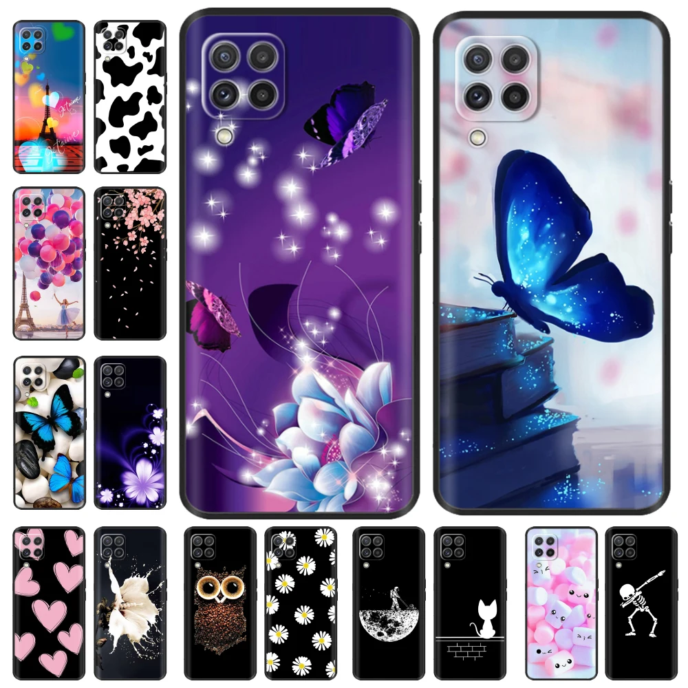 For Samsung A12 M12 F12 Case Stylish Painted Cover Soft Liquid Silicone Phone Case For Galaxy A12 A M F 12 Fundas TPU Capa Black