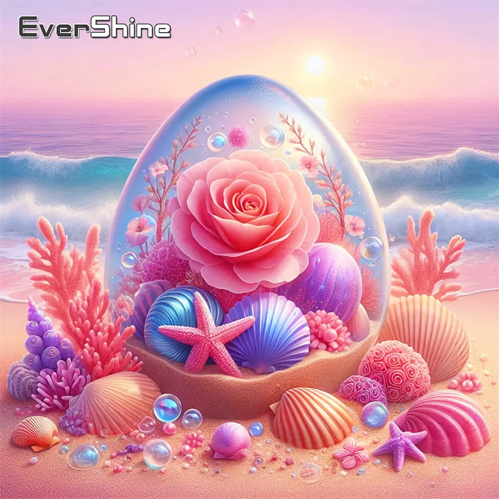 

Алмазная вышивка EverShine: Пейзаж у моря, полная выкладка стразами, розы, мозаика, ракушки, яйца. Картина для рукоделия, DIY, ручная работа, хобби.