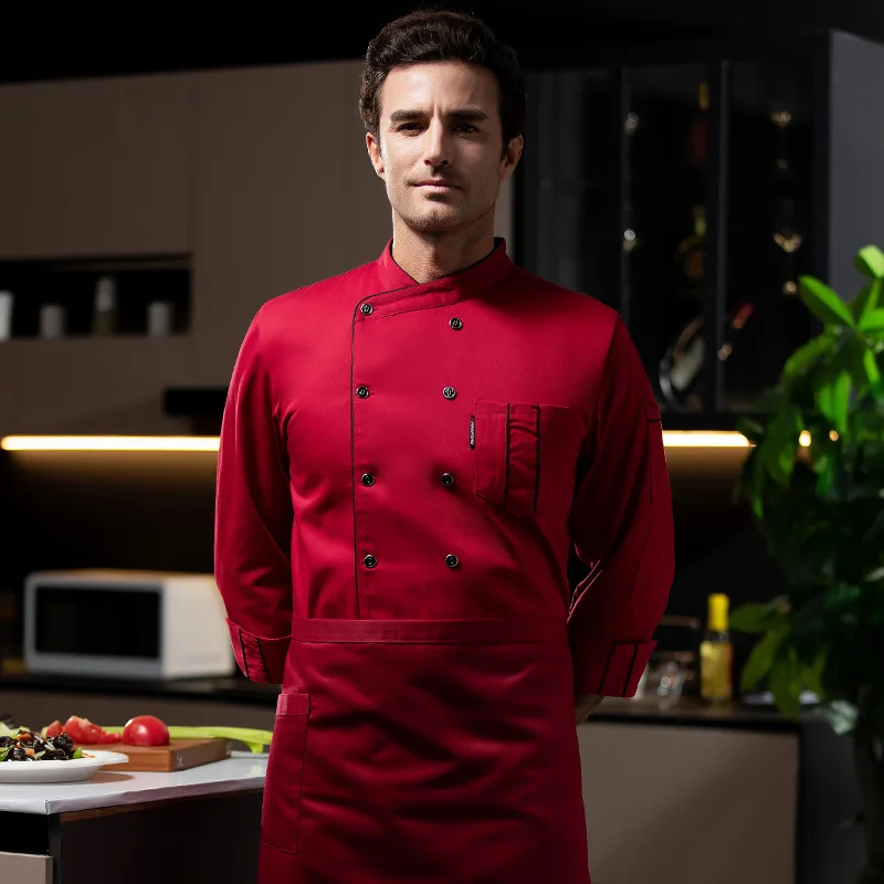 Uniforme de chef de restaurante ocidental, roupa de outono inverno, catering, hotel, cantina, padeiro, loja de bolos, roupas de trabalho, manga longa