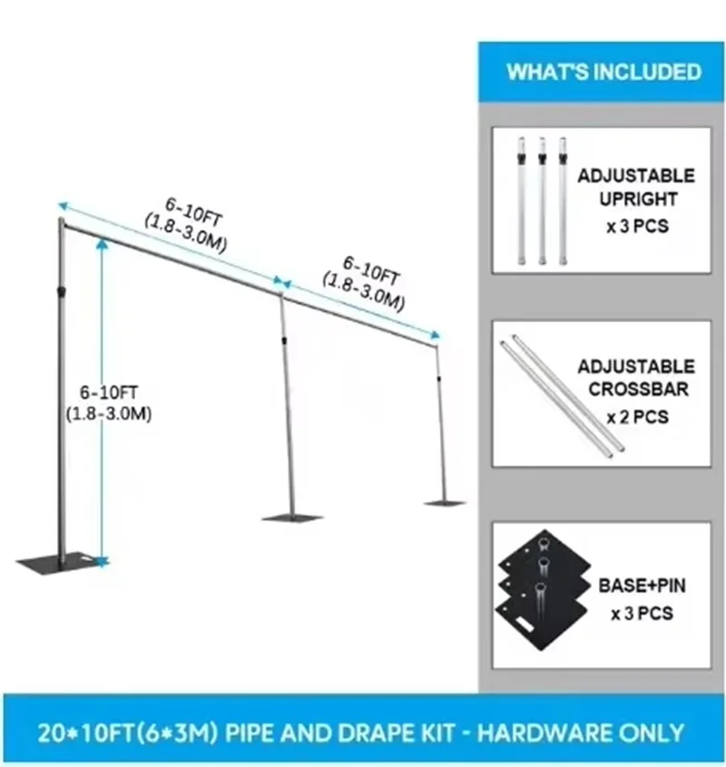 Adjustable Backdrop Decoration Stand Aluminum Tube Arch Frame Suitable for Wedding Ceremony Curtain Decoration Portable Stand