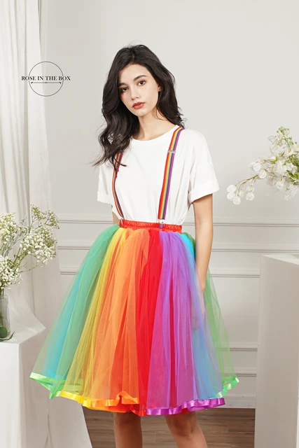 Falda larga con tutu de Color unicornio para mujer ropa interior de fiesta con tutu de crinolina colores del Arcoiris para Cosplay Rockabilly AliExpress