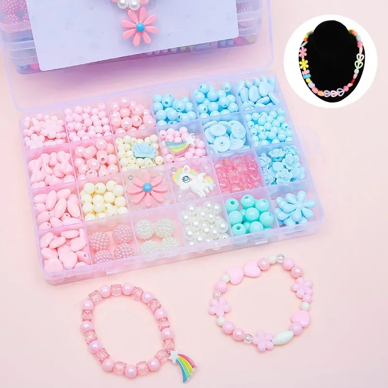 Diy 팔찌 만들기 키트 비즈 목걸이 소녀를위한 수동 장난감 진주 게임 수제 어린이 선물 말 재료 탄성 어린이