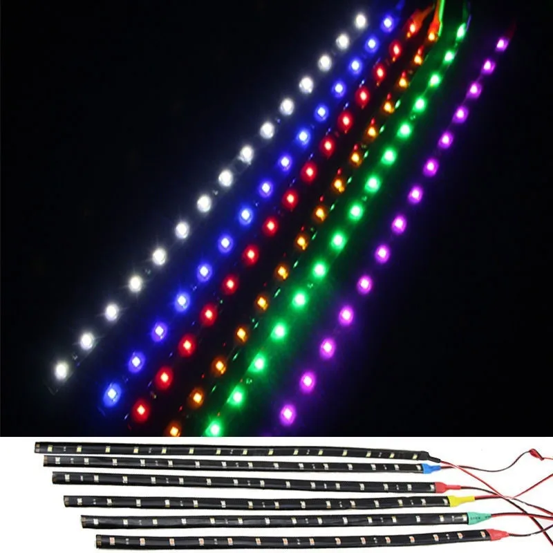 Bandes lumineuses étanches pour voiture, camions, moteur, gril, flexible, 6 couleurs, lumières douces décoratives, 12V, 15 LED, 30cm, 4 pièces