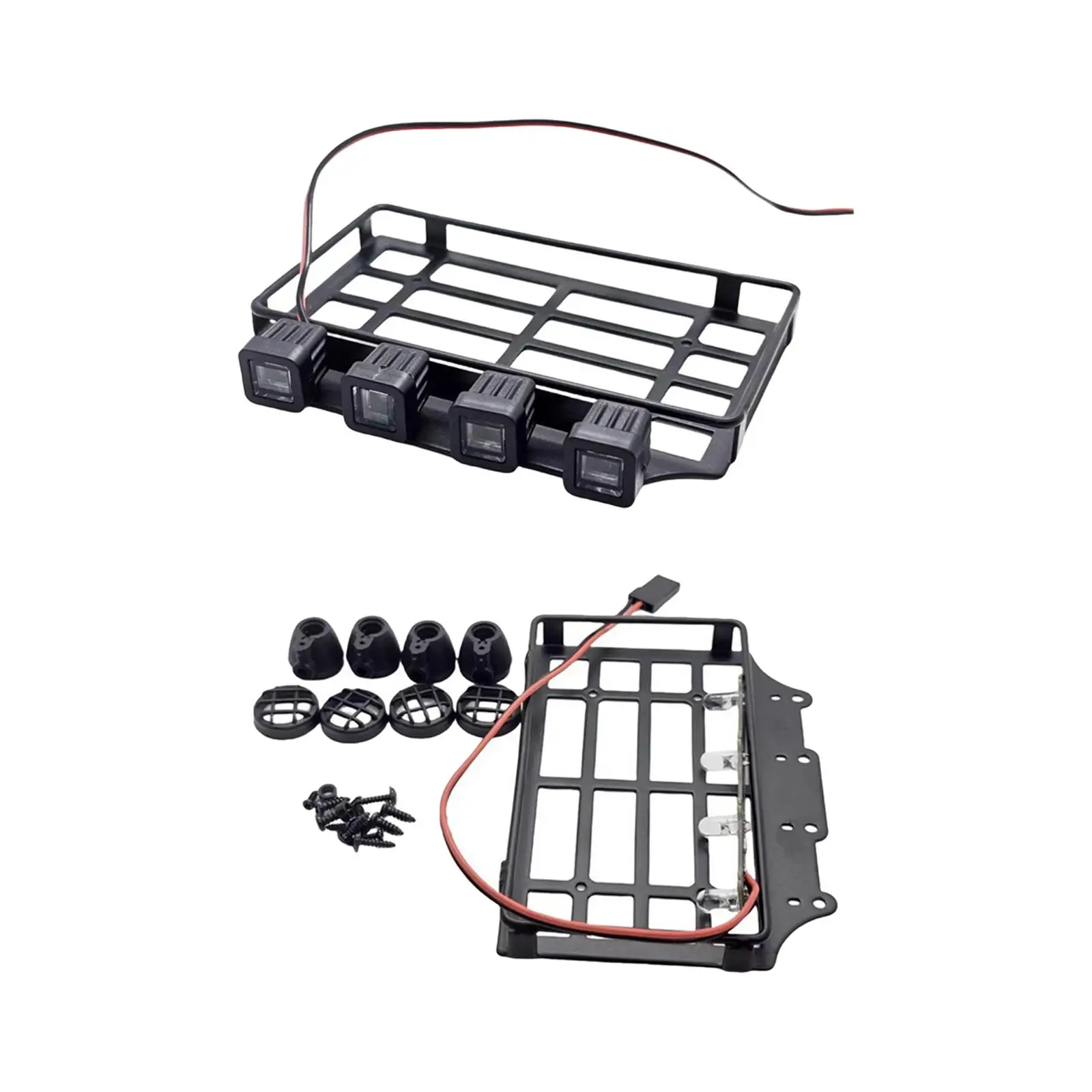 RC Roof Rack Luggage Carrier with LED Light Easy to Install Metal RC Car