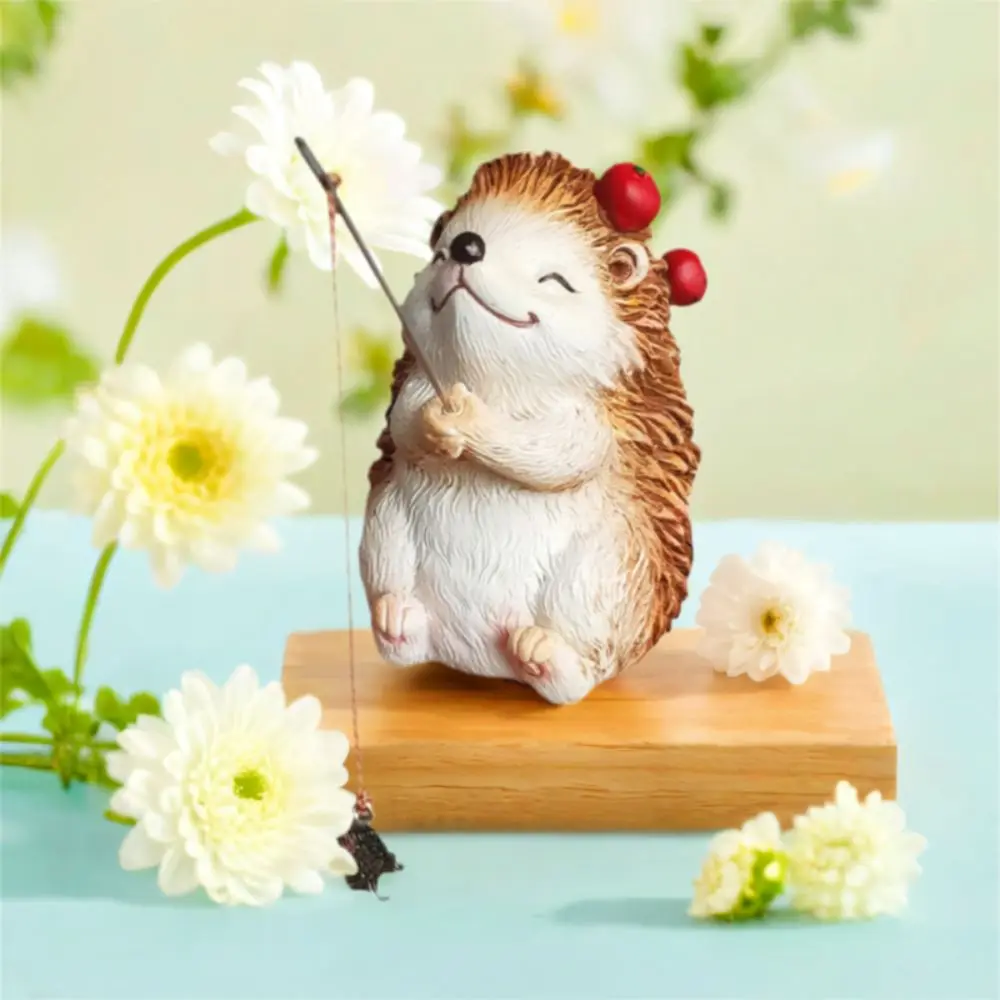 الإبداعية لطيف القنفذ الصيد زخرفة مضحك الراتنج البسيطة القنفذ تمثال اليدوية القنفذ تمثال حوض السمك