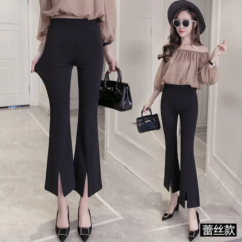 Lace Summer Cropped Bell Pants Woman Flared Suit Pants Women Black Elegant Fashion Flare Leggings Casual Elasticity Loose Sexy