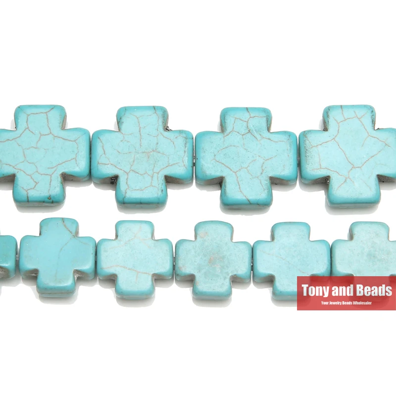 15MM 20MM 25MM Turquoise Howlite Cross  Beads 15