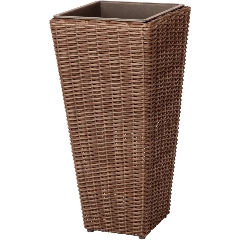 

62501 Alto Wicker All-Weather Planter Set with Liners Tall Plant Decor Box for Outdoors Patio Herb Garden Furnishings