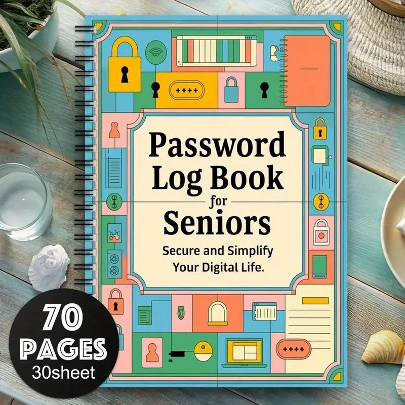 دفتر ملاحظات آمن بكلمة مرور حلزونية لكبار السن - كتاب سجل ممتع لتبسيط وتنظيم حياتك الرقمية