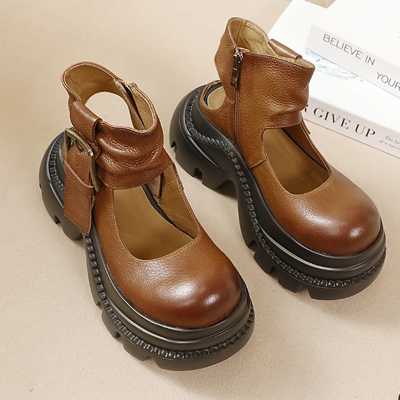 

Retro Leather Womens Summer Sandals Design luxury Gladiator Sandals Comfort Platform Ankle Strap Buckle Zipper Shoes for Woman
