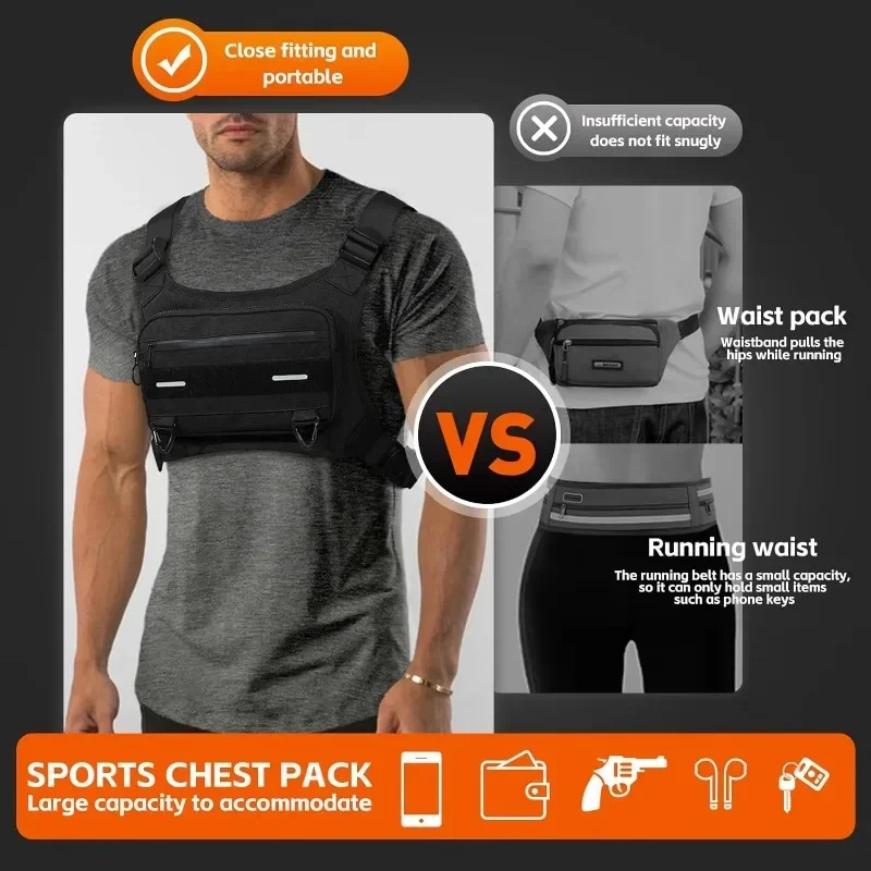 Adjustable Sport Running Chest Bag Running Vest Bag Reflective Front Chest Pack with Phone Holder Breathable Cycling Vest Bag