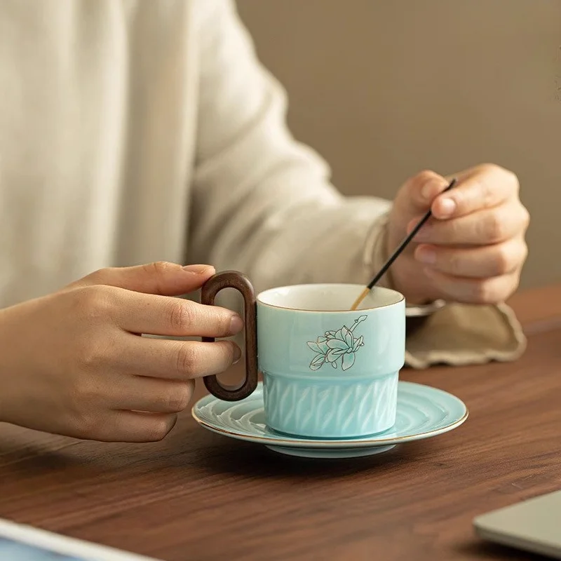 Ceramic Yulan Spring Coffee Cup Small Exquisite Water Mug Light Luxury High Grade Cup For Men Women Home Tea Decor Gift