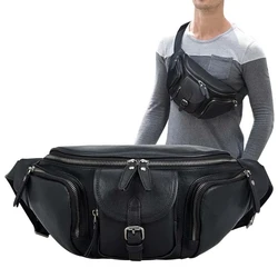 Genuine Leather Men's Waist Bag 2 Use iPad Mini Travel Fanny Chest Pack Cowhide Belt Bag Male Small Waist Bag Phone Pouch