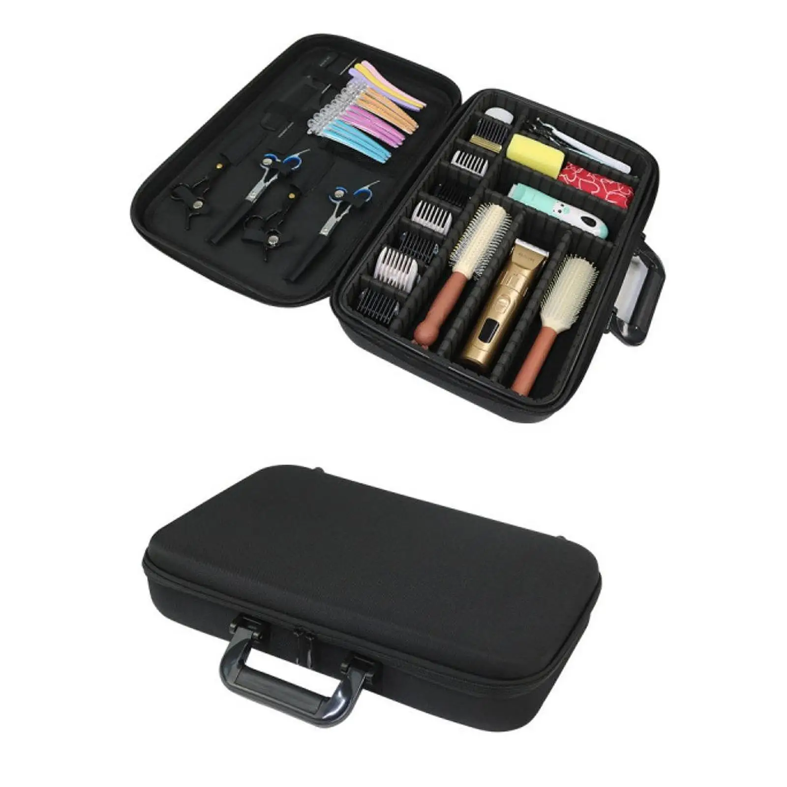 Hairstylist Traveling Bag for Scissors Black Oxford Cloth Barber Organizer with Handle and Removable Partitions for Salon Work