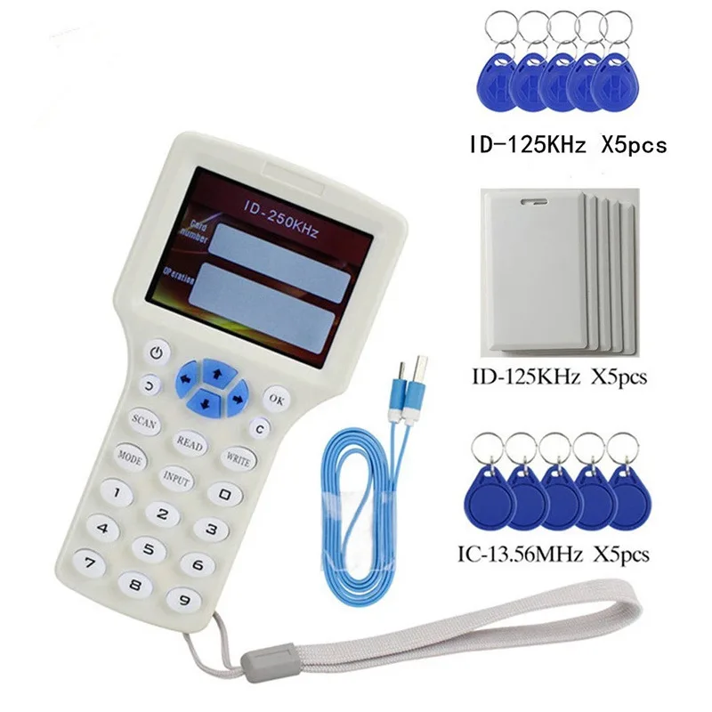 

10 Frequency NFC Smart Card Reader Writer Duplicator 125Khz 13.56MHz RFID Copier USB Encryption Decoding Reader Key Replicator