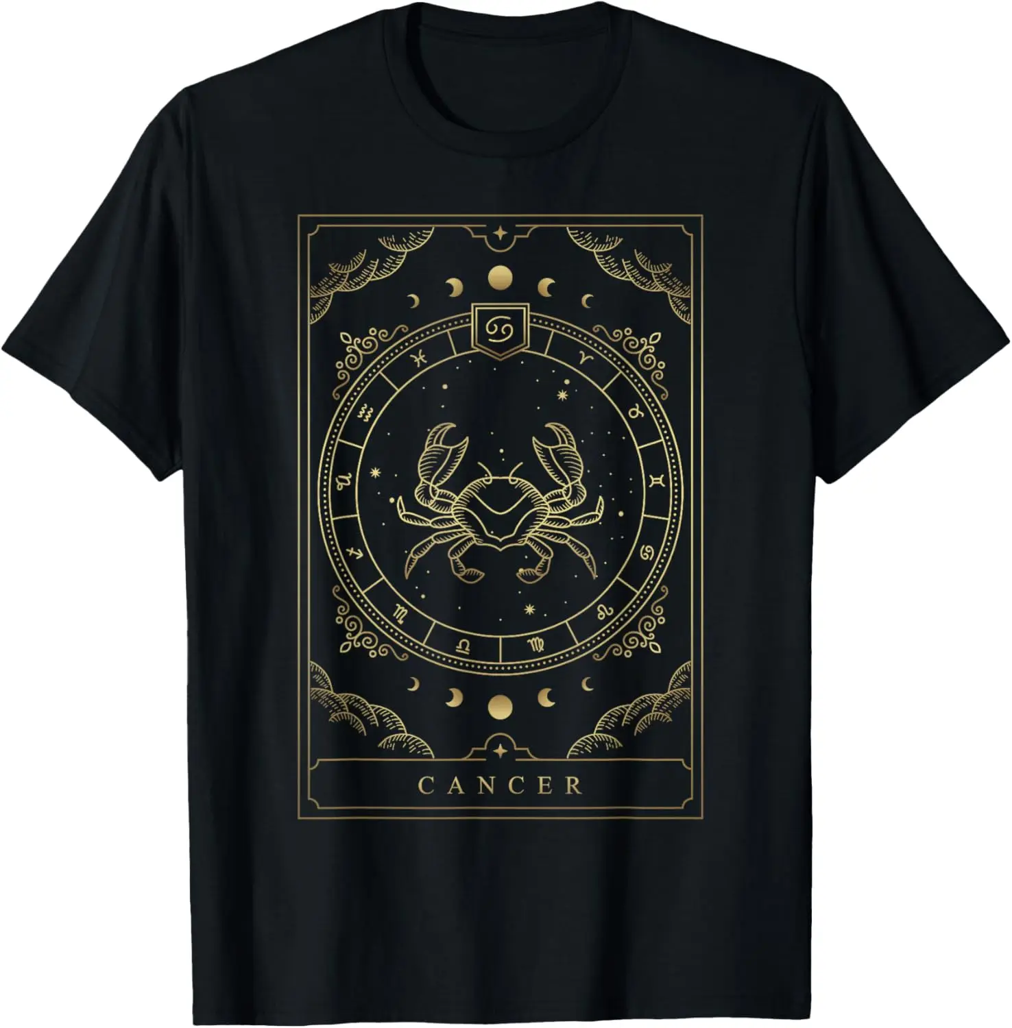 Cancer Horoscope And Zodiac Constellation Symbol T-Shirt 100% Cotton Trendy Y2K Short-Sleeve Tee-Soft, Quick-Drying,