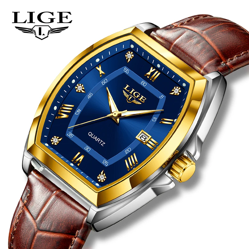 LIGE 2024 men\'s watch luxury original top brand quartz leather waterproof luminous date mens wristwatch reoojes de hombre+BOX