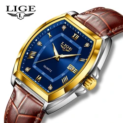 LIGE 2024 men's watch luxury original top brand quartz leather waterproof luminous date mens wristwatch reoojes de hombre+BOX