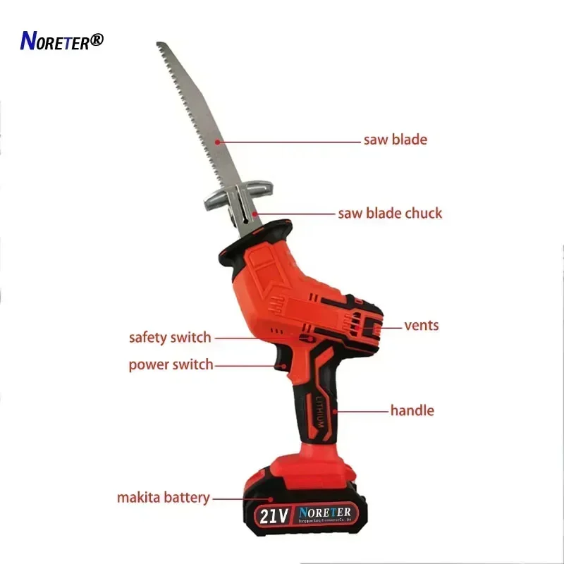 21V Cordless Electric Reciprocating Saw Quick Change Blade Rechargeable Li-ion Battery Saw Metal Wood PVC Cutting Power Tools