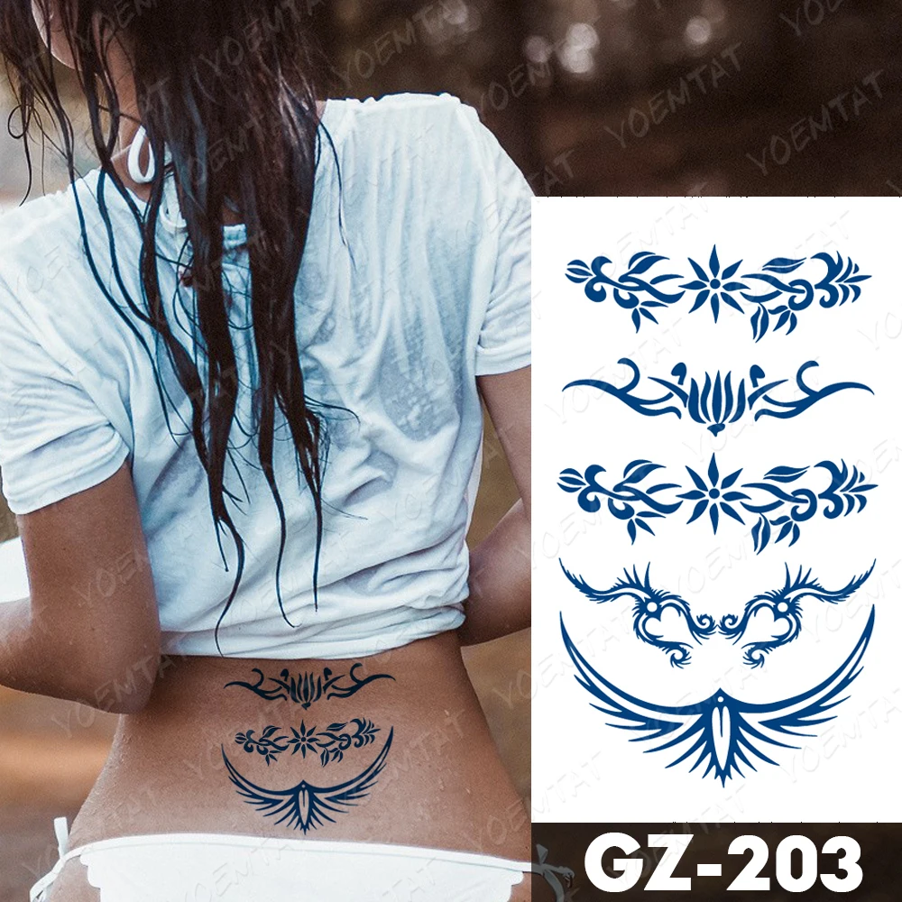 Juice Lasting Waterproof Temporary Tattoo Sticker Lotus Butterfly Flame Totem Flash Tatto Sexy Girl Body Art Ink Blue Fake Tatoo