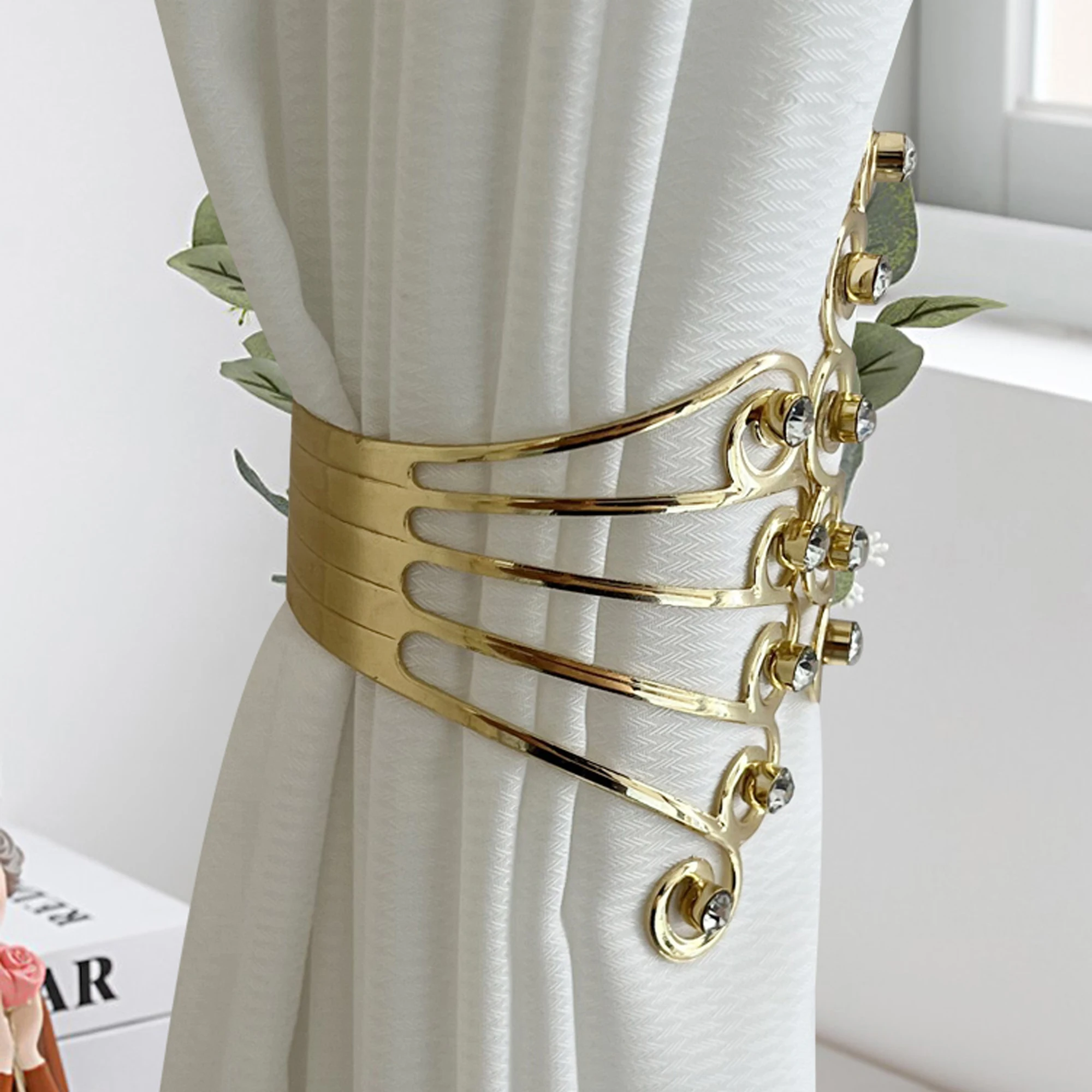 2pcs Luxury Metal Gold/Silver Creative Wings and Rhinestones Design Curtain Tiebacks,For Bedroom, Living Room Curtains