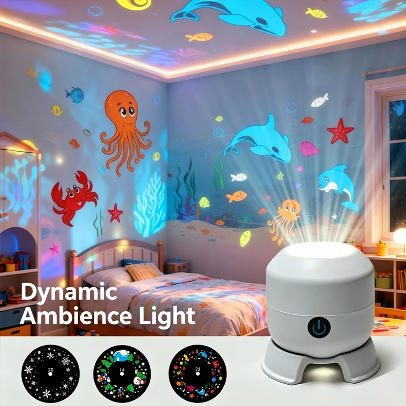 Dynamic Rotating LED Projector Light Rechargeable Ocean Lights Projector Adjustable Brightness LED Atmosphere Light for Bedroom
