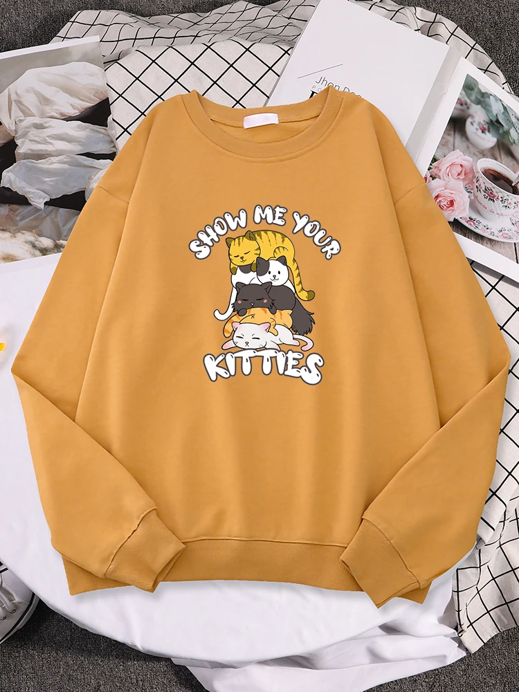 

Show Me Your Kitties Cat Kitten Lover Retrowomen Hoodie Trend Oversize Pullover Casual Fleece Sweatshirt Autumn Warm Sportswear