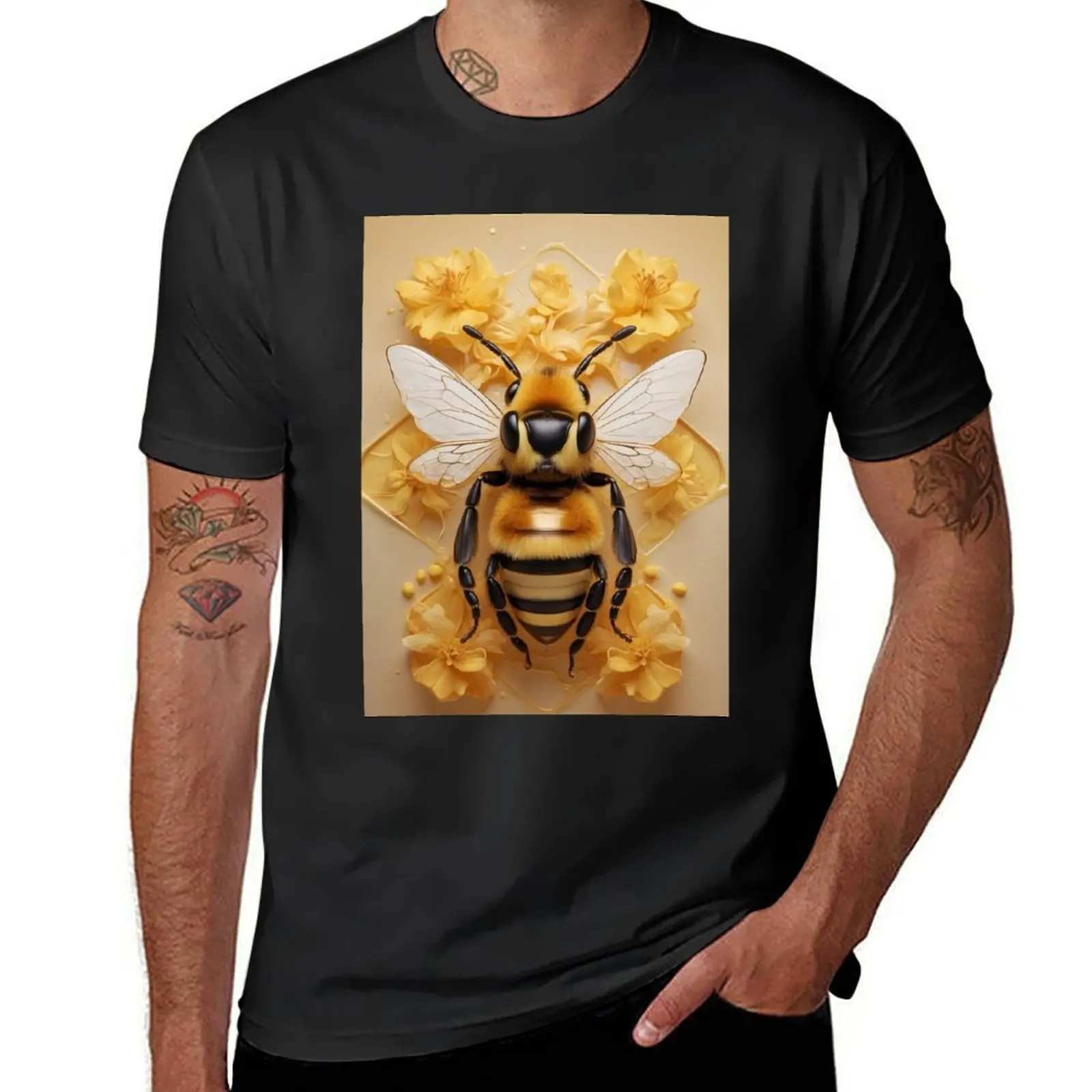 bee art work T-Shirt anime clothes for a boy plain white t shirts men