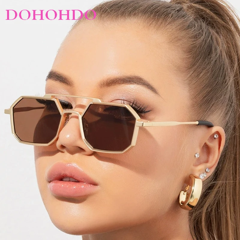 

2026 Vintage Polygon Metal Sunglasses For Women Men Small Frame Double Bridges Eyewear Fashion Chic Polygon Sun Glasses UV400