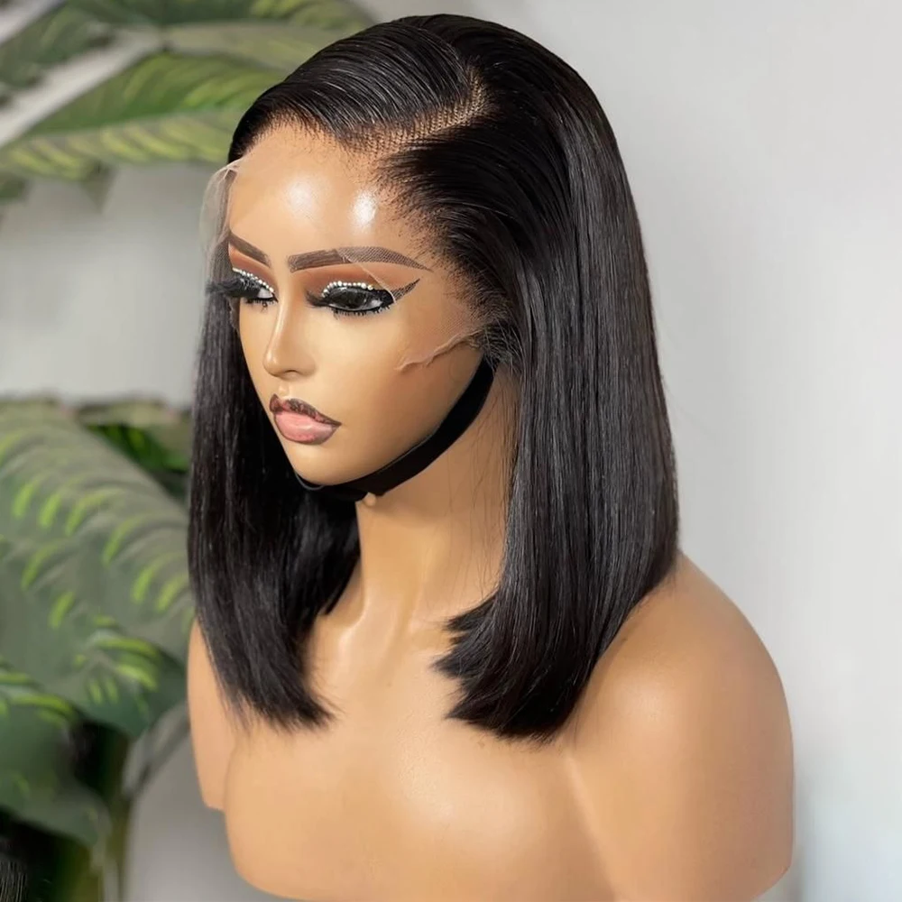 مستقيم بوب شعر مستعار شعر الإنسان 13x4 الدانتيل شعر مستعار أمامي 200 الكثافة الشعر البرازيلي الطبيعي أسود مستقيم قصير بوب خصلات الشعر المستعار الإنسان