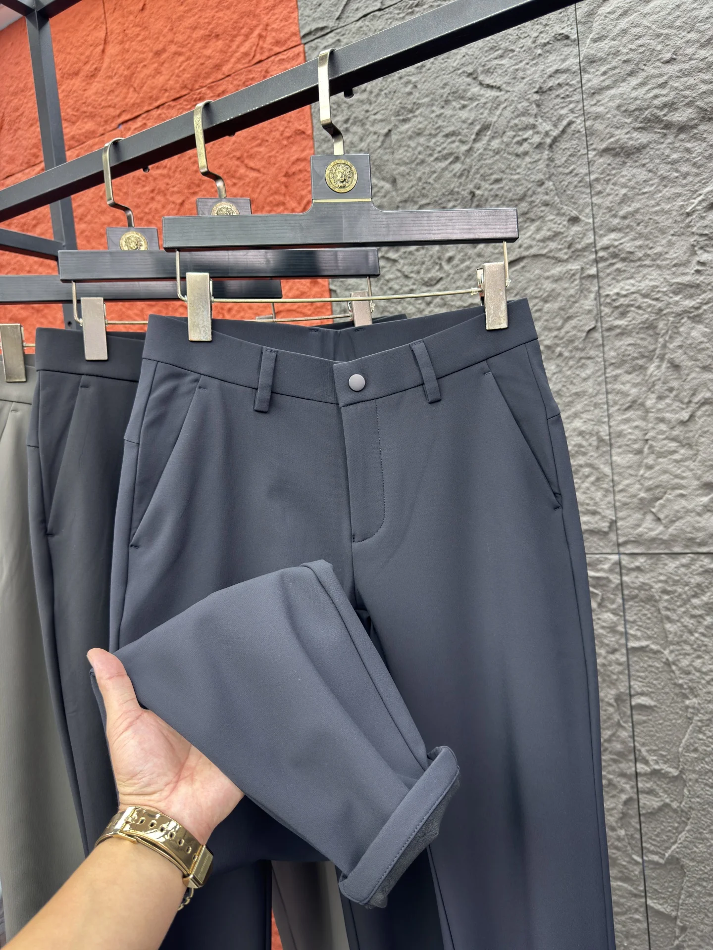 

Men's Comfortable Slim Fit Thiened Fce Lined Straight Leg Casual Pants Luxury Copper Ammonia Silk Autumn Winter Warm