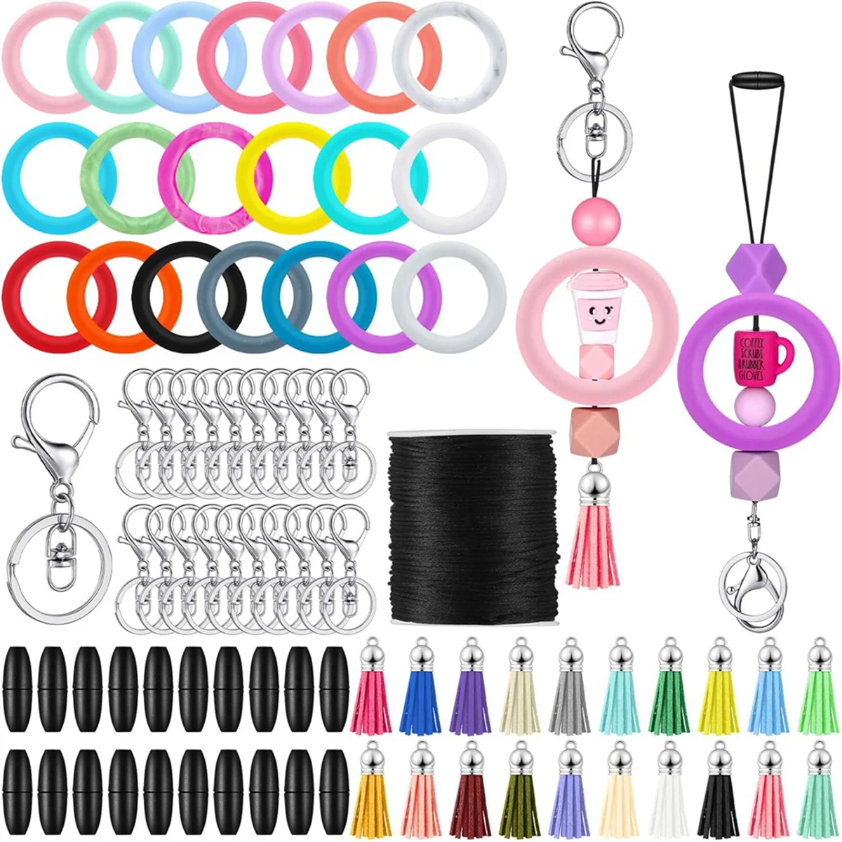 20 Sets of Silicone Beaded Circles 65mm Silicone Bead Rings Beaded Keychain Making Kit DIY Keychain Necklace