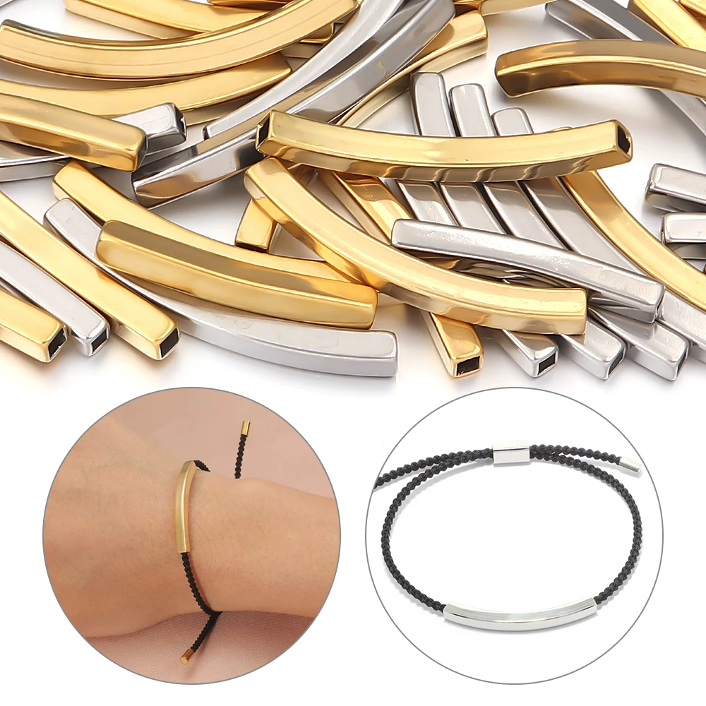 

5-10PCS Stainless Steel Plated Square Bent Tube Copper Brass Tube Necklace DIY Making Supplies Accessories
