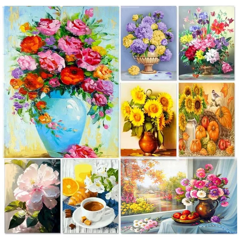 

CHENISTORY Diy Painting By Numbers flower peony Canvas Painting Acrylic Paint Handmade Art Wall Painting Numbers Diy Gift