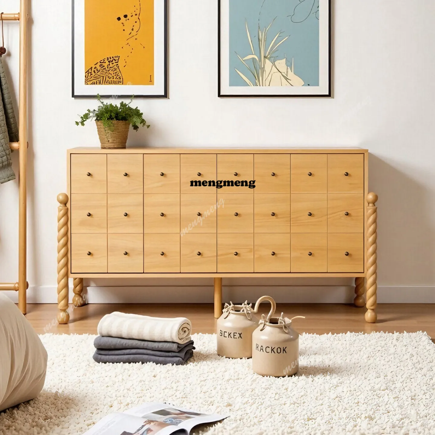 

French retro style solid wood porch cabinet bedroom living room small apartment household log color dining side cabinet