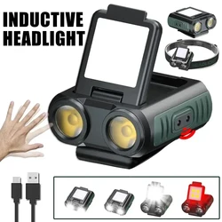 COB+LED Sensor Headlight USB Charging Portable Hat Clip Light Ultra Bright Outdoor Adventure Fishing Lighting Searchlight  Torch