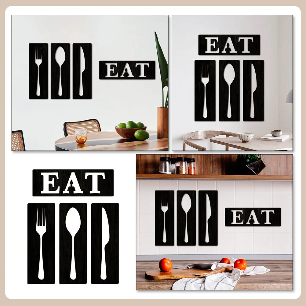 

1 set 1 Set Of Wooden Utensils Stickers Rustic Eat Sign For Kitchen Dining Room Farmhouse Wall Art Kitchen Wall Decor Party