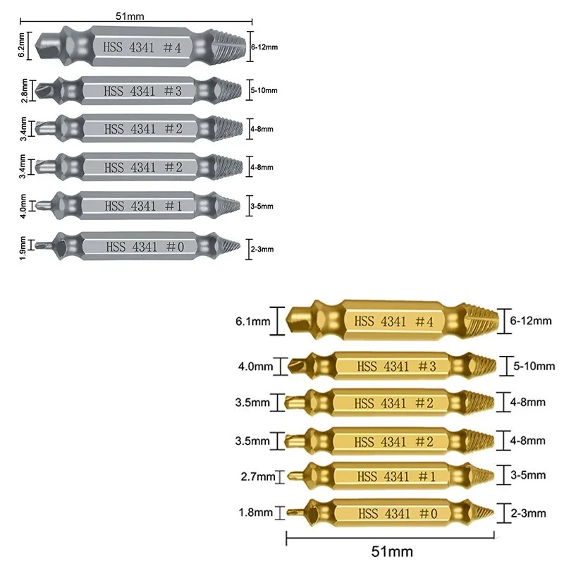 6pc HSS Extractor Double Head Screw Slide Tooth Removal Screwdriver Screwdriver Bit Broken Wire Tool Set New 2026