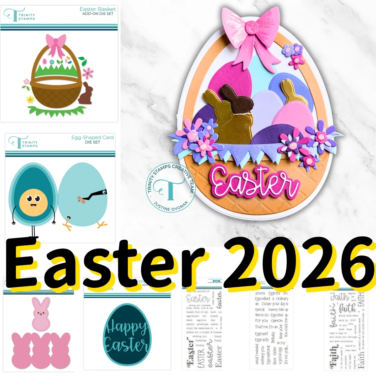 

Easter 2026 Basket Egg Shaped Peep Trio Metal Cutting Dies Clear Stamps for DIY Making Card Scrapbook Craft Template Decoration
