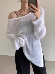 Korean Gentle Style Off Shoulder Long Sleeved Knitted Shirt For Women In Spring And Autumn, Loose And Niche Design Sense Top