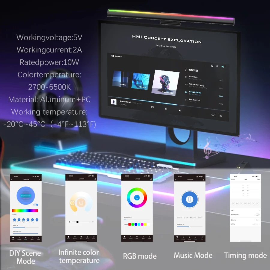 APP/التحكم عن بعد LED رصد ضوء بار شاشة الكمبيوتر مصابيح تعليق للزينة الموسيقى إيقاع مكتب RGB جو الجدول مصباح الإضاءة #5