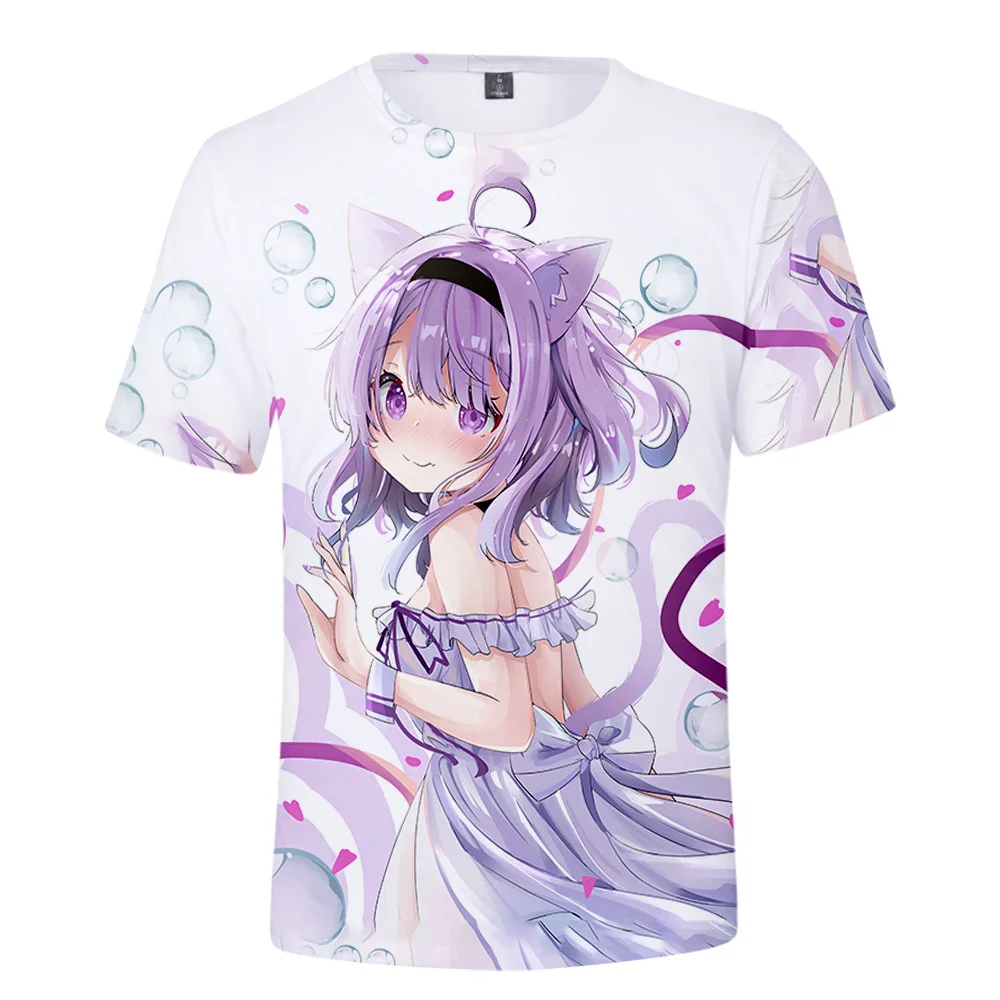 HOLOLIVE VTuber Nekomata Okayu T-shirt Summer Crewneck Short Sleeve Anime Tee Men Women\'s Tshirt Harajuku Streetwear 3D Clothes