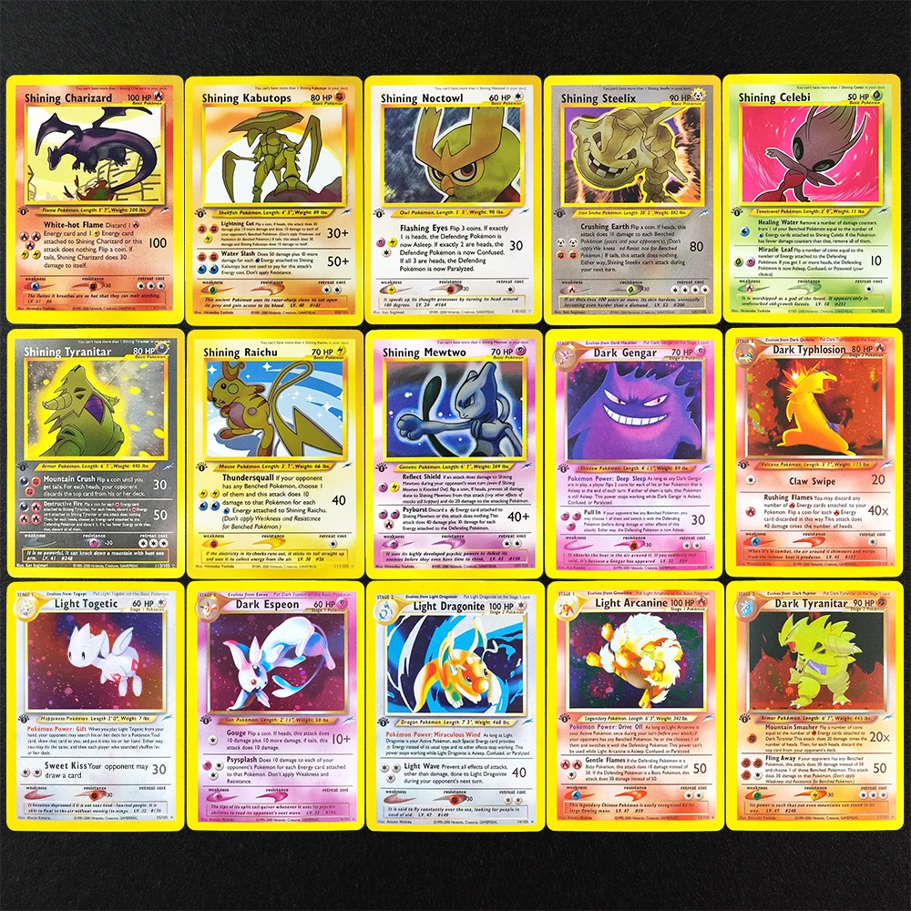 

15Pcs Proxy Pokemon Card EN Gym Challenge 1st Shining Celebi Charizard Raichu Mewtwo Super Rare Single Anime Cards Toys