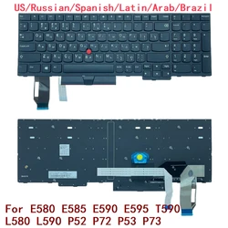 New US Russian Spanish Latin Arab Brazil Backlit Keyboard For Lenovo Thinkpad E580 E585 E590 E595 T590 L580 L590 P52 P72 P53 P73