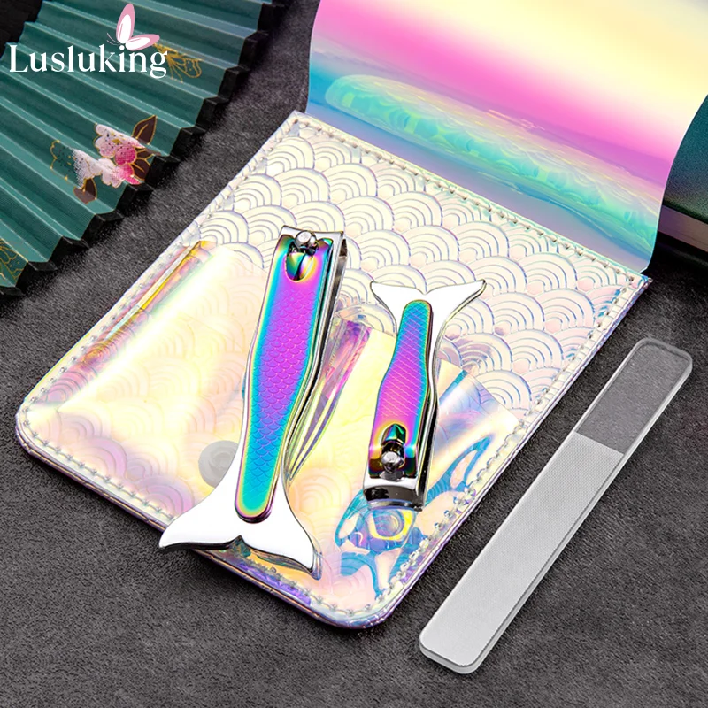 

Gradient Stainless Steel Nail Clippers Nano Glass Nail Polishing File Cutter Nipper Toenail Fingernail Manicure Tools 3Pcs
