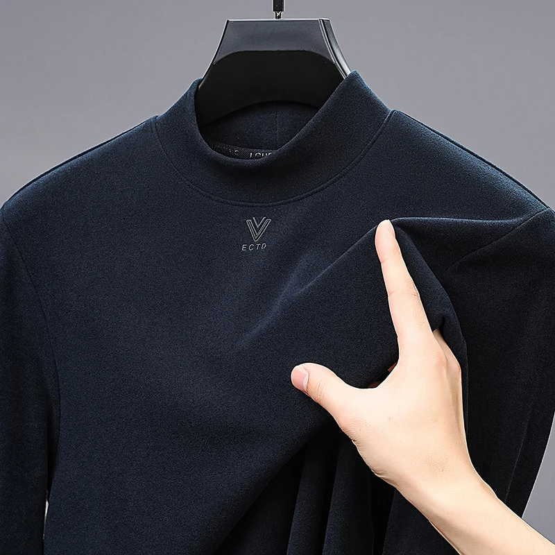 

men's autumn winter high quality long sleeves t-shirt velvet fleece versatile keep warm base layer leisure fashion men clothing