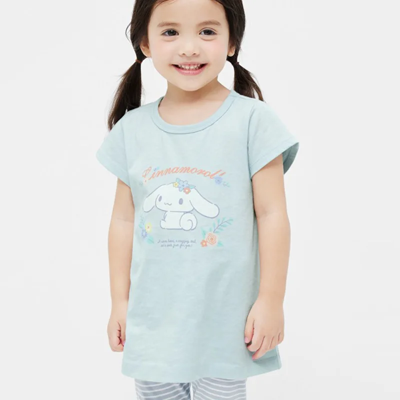 Kawaii Anime Melodie Cinnamoroll Kinderen Korte Mouwen Zomer Meisjes Katoenen T-Shirt Kuromi Anime Cartoon Print Tops Schattige Kinderkleding